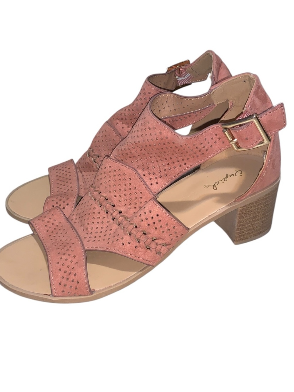 Qupid Women’s 8 Pink Mauve Block Heel Sandals with Buckle
